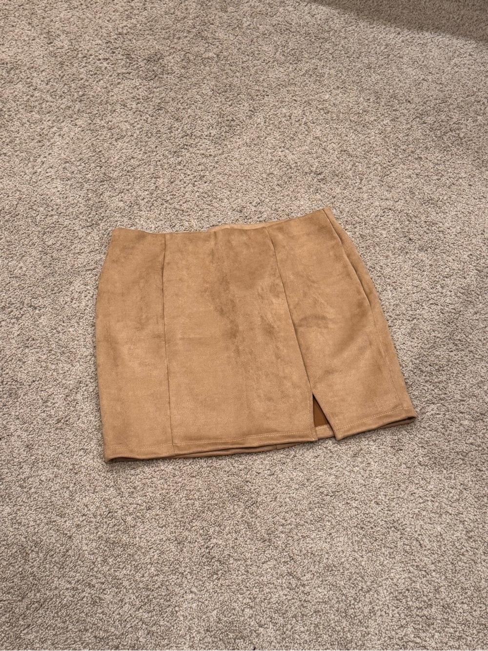 Suede Mini Skirt in Tan - Classic Women's Skirt. Large.